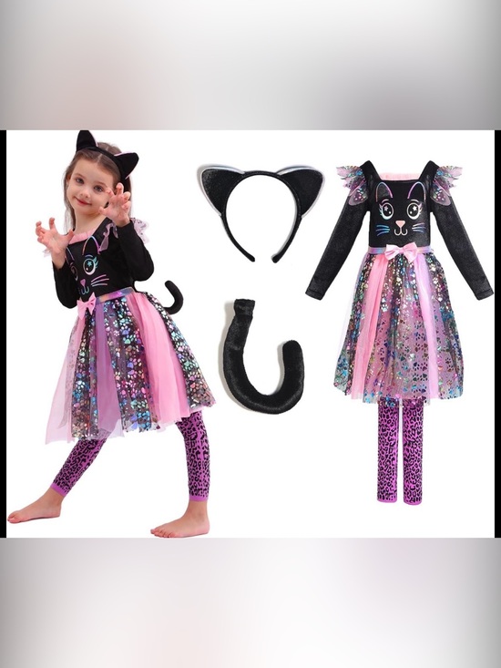 Other - NWT Girls Black & Pink Cat Costume Dress with Headband and Tail Sz 2-3 years